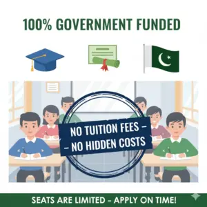 Benazir Hunarmand Program fully funded by the Government of Pakistan, no tuition fees or hidden costs.
